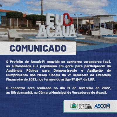 Prefeitura de Acauã realiza Audiência Pública nesta quinta-feira (17)