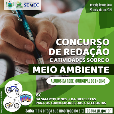 Prefeitura de Acauã realizará Concurso de Redação e Atividades sobre o Meio Ambiente